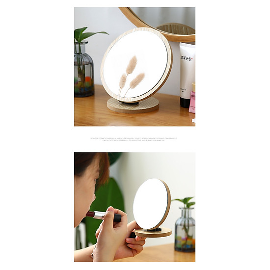 Gương trang điểm đế gỗ để bàn xinh xắn hình tròn - ảnh sản phẩm 5