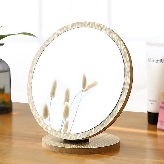 Gương trang điểm đế gỗ để bàn xinh xắn hình tròn - ảnh sản phẩm 1