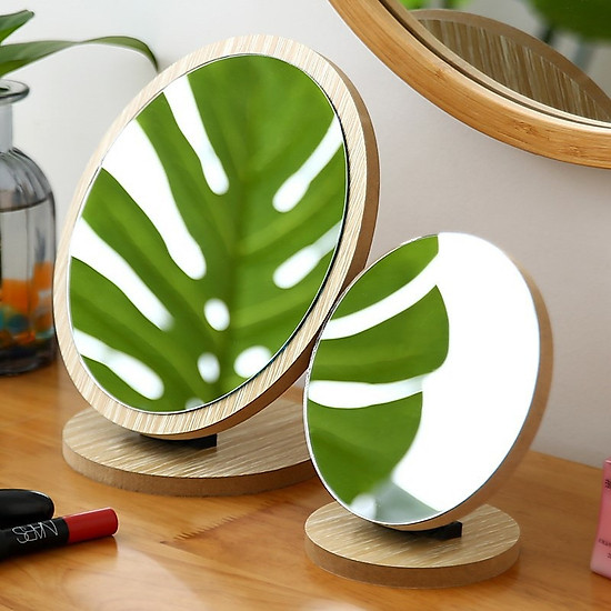 Gương trang điểm đế gỗ để bàn xinh xắn hình tròn - ảnh sản phẩm 2