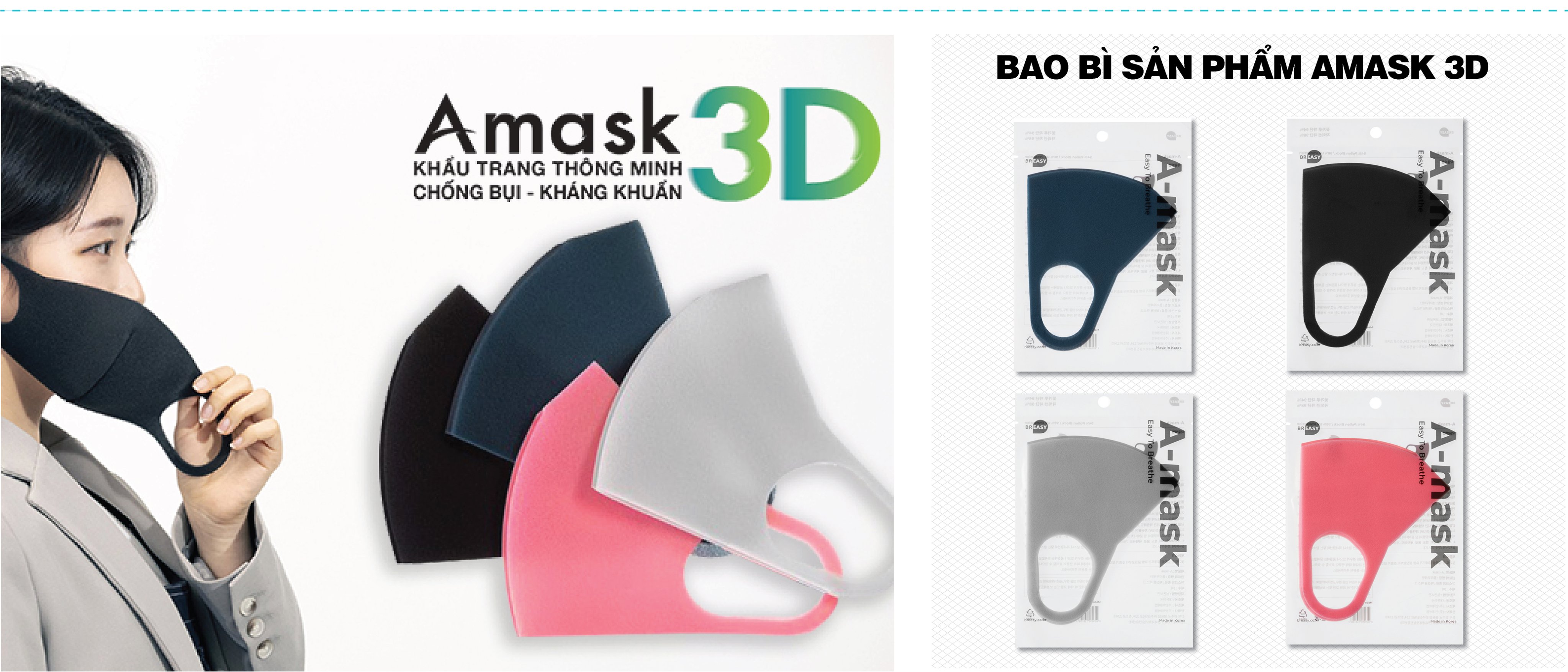 COMBO 3 Cái Khẩu Trang A-Mask 3D Kháng Khuẩn - Lọc Bụi Mịn - Tái Sử Dụng Nhiều Lần 1