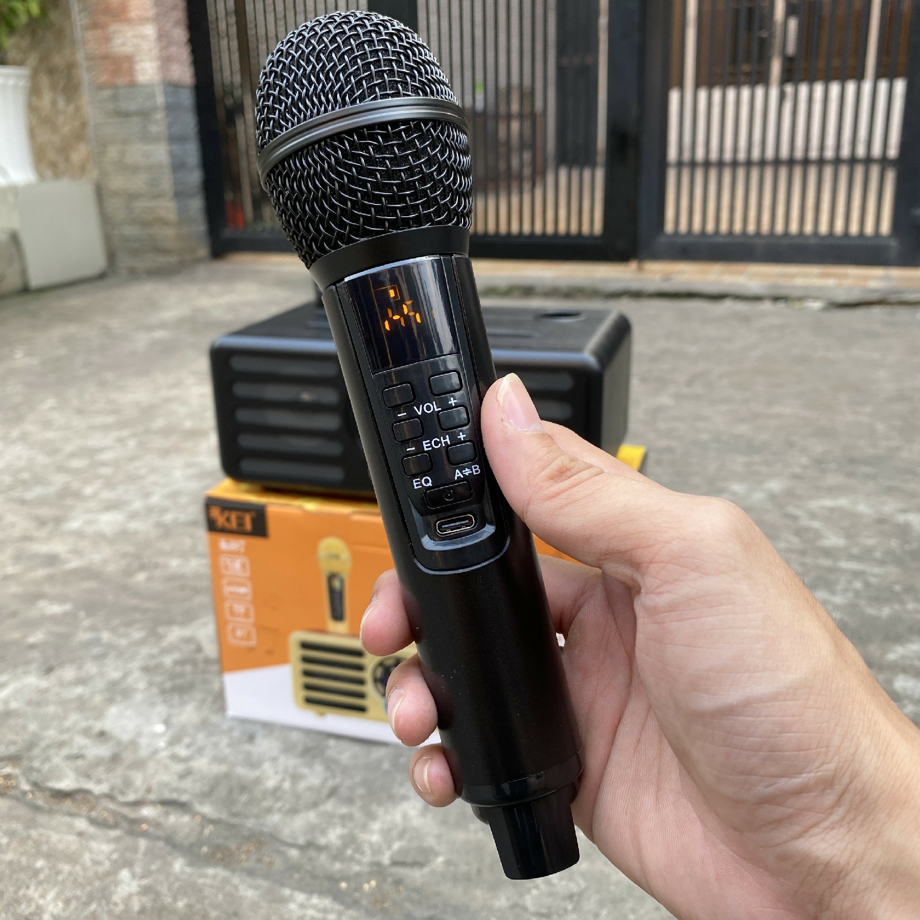 loa karaoke bluetooth kei k07 - tặng kèm 2 micro không dây có màn hình lcd 4