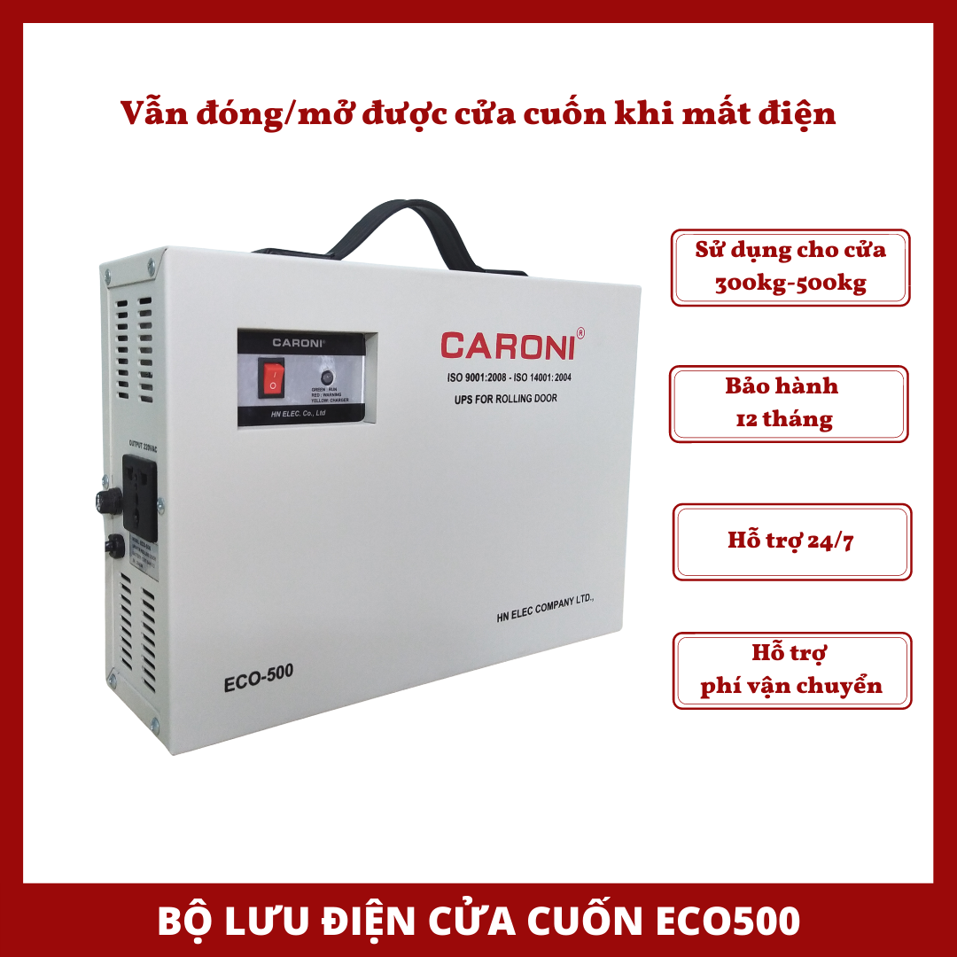 bộ lưu điện cửa cuốn caroni eco500, dùng cho motor 300kg-500kg, mới 100%, bảo hành 12 tháng 1