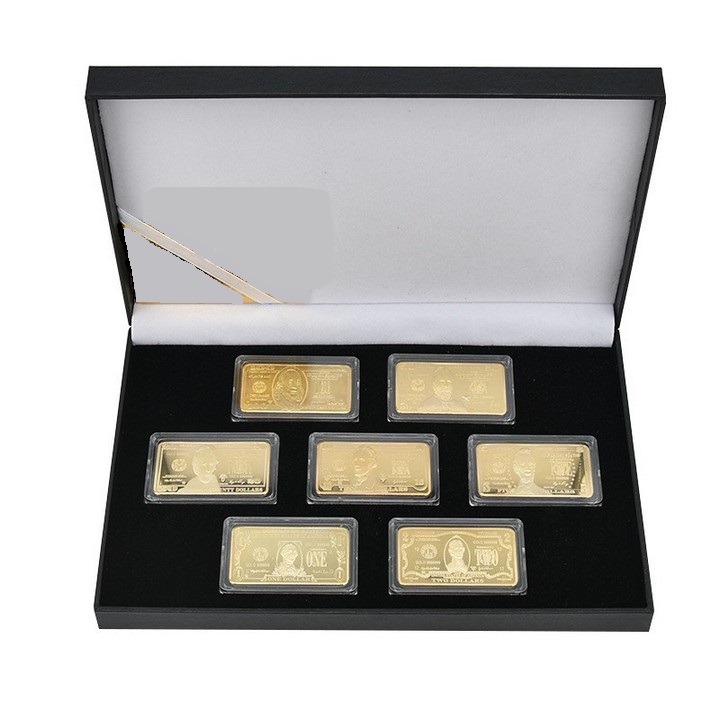 hộp quà tặng medal vàng 7 mệnh giá 1-100 dollars mỹ, dùng để sưu tầm 8