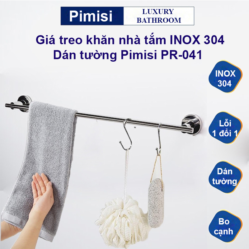 Giá treo khăn tắm dán tường Pimisi inox 304 dùng để treo quần áo - vắt khăn trong nhà vệ sinh - phụ kiện - đồ dùng gia đình dán bằng keo không khoan hàng chính hãng 2