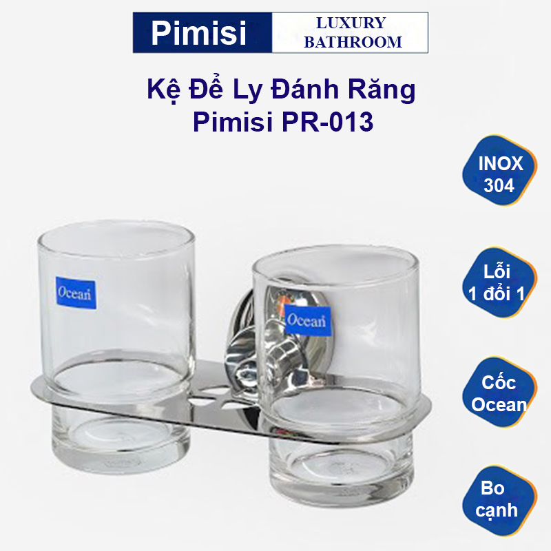 giá - kệ để ly bàn chải đánh răng inox 304 pimisi pr-013 trong nhà vệ sinh kèm 2 cốc thủy tinh hàng chính hãng 2